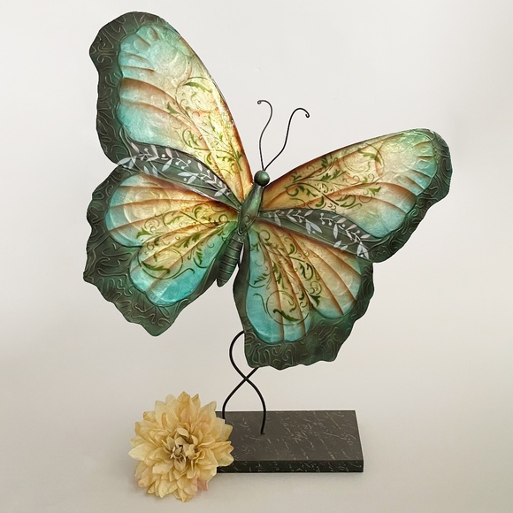 Pier 1 Imports Large Butterfly Capiz/Metal Home Decor on Wood Stand